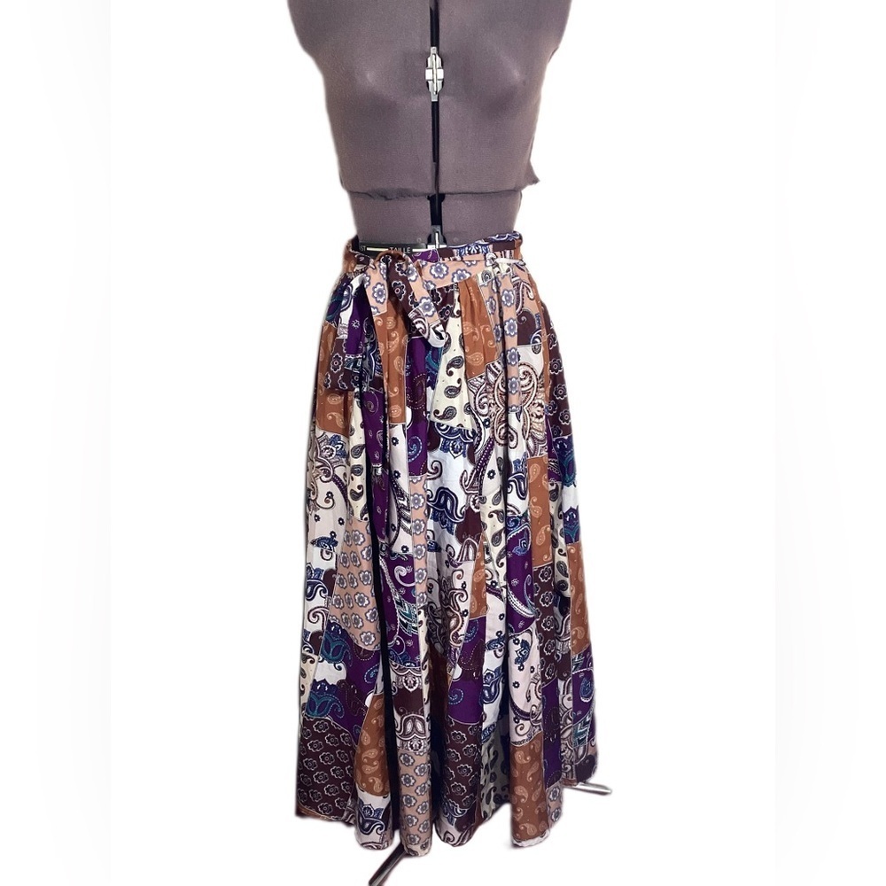 Patchwork Style Tie Waist Boho Maxi Skirt PM